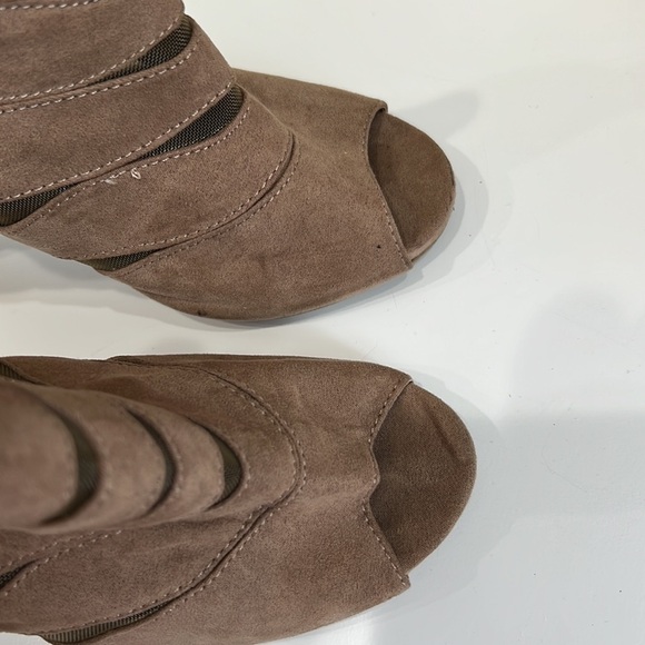 Nine West Faux Suede Peep Toe Booties - Picture 2 of 15